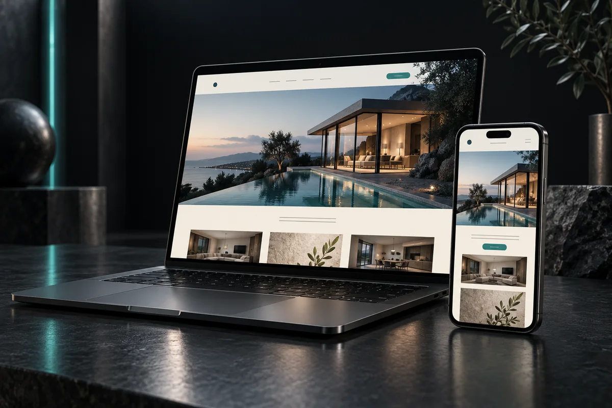 Illustration of a custom website displayed on a laptop and phone
